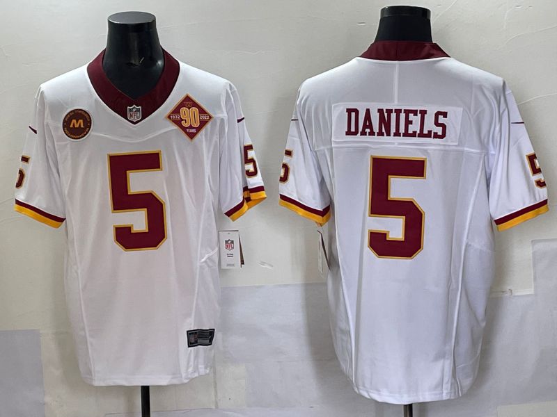 Men 2025 Washington Commanders #5 Daniels White Four generations Nike Limited NFL Jersey 03